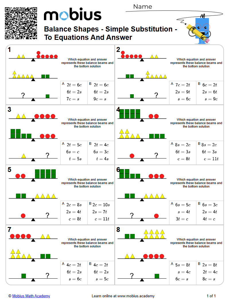 Level 2 | Algebra | Grade 8 Math Worksheets - Mobius Math Academy