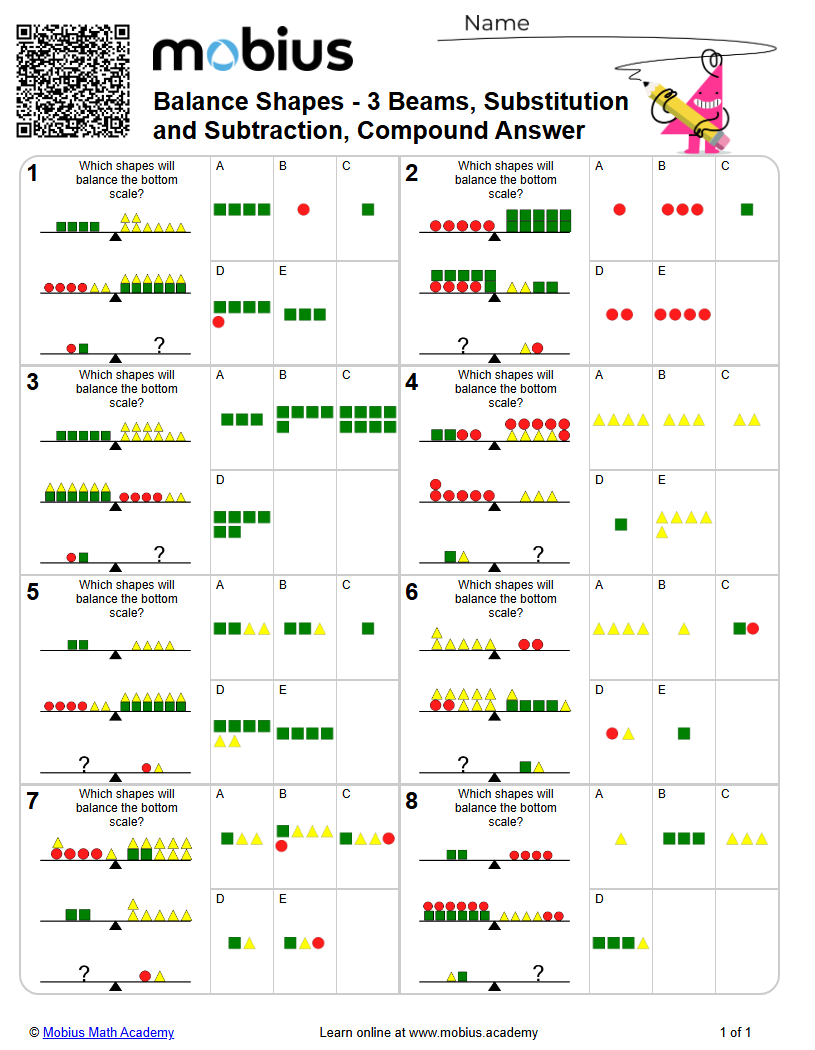 Balance Shapes - 3 Beams, Substitution and Subtraction, Compound Answer ...