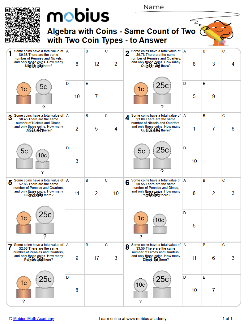 Level 2 | Algebra | Grades 6-7 Math Worksheets - Mobius Math Academy
