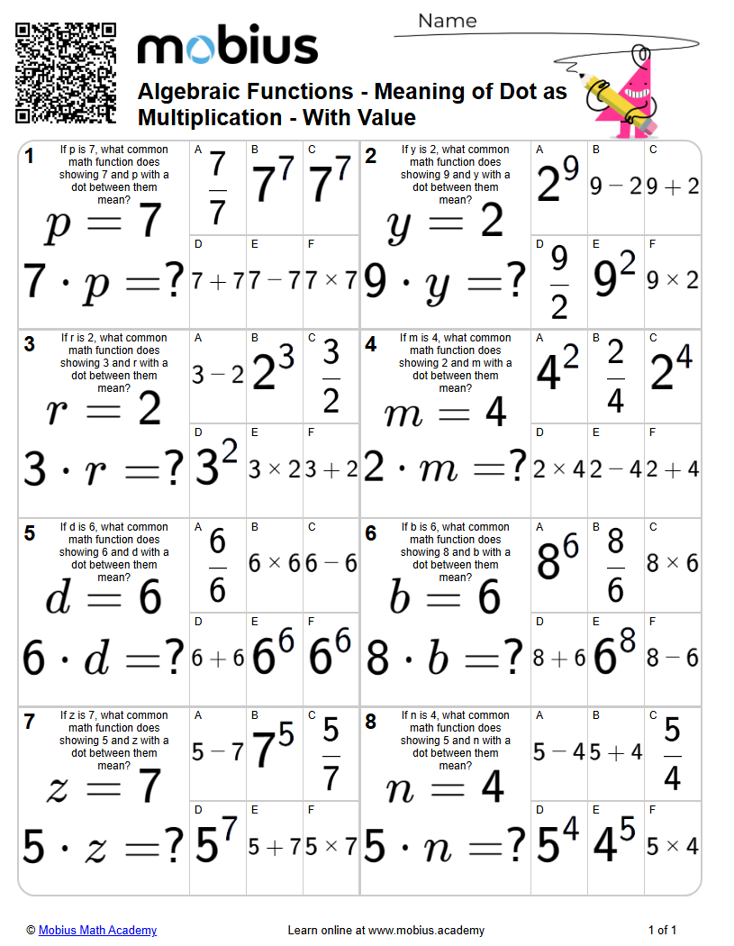 Meaning of Dot as Multiplication - With Value (Level 1) | Algebra ...