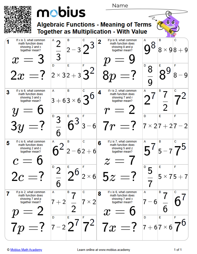 Algebraic Functions | Meaning of Terms Together as Multiplication ...