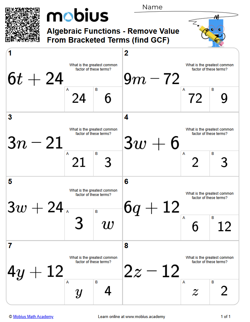Remove Value From Bracketed Terms (find GCF) (Level 1) | Algebra ...