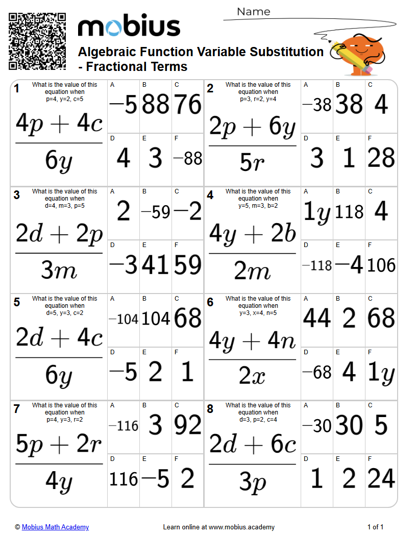 Algebraic Function Variable Substitution - Fractional Terms (Level 2 ...