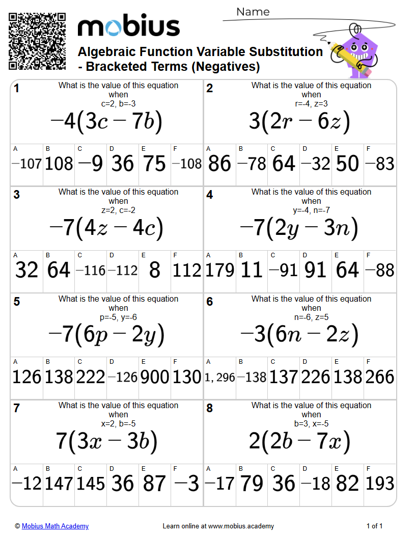 Algebraic Function Variable Substitution | Bracketed Terms (Negatives ...