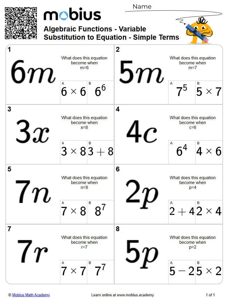 Variable Substitution to Equation - Simple Terms (Level 1) | Algebra ...