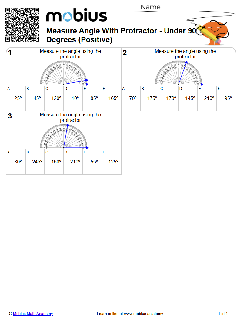 Measure Angle With Protractor - Under 90 Degrees (Positive) | Level 1 ...