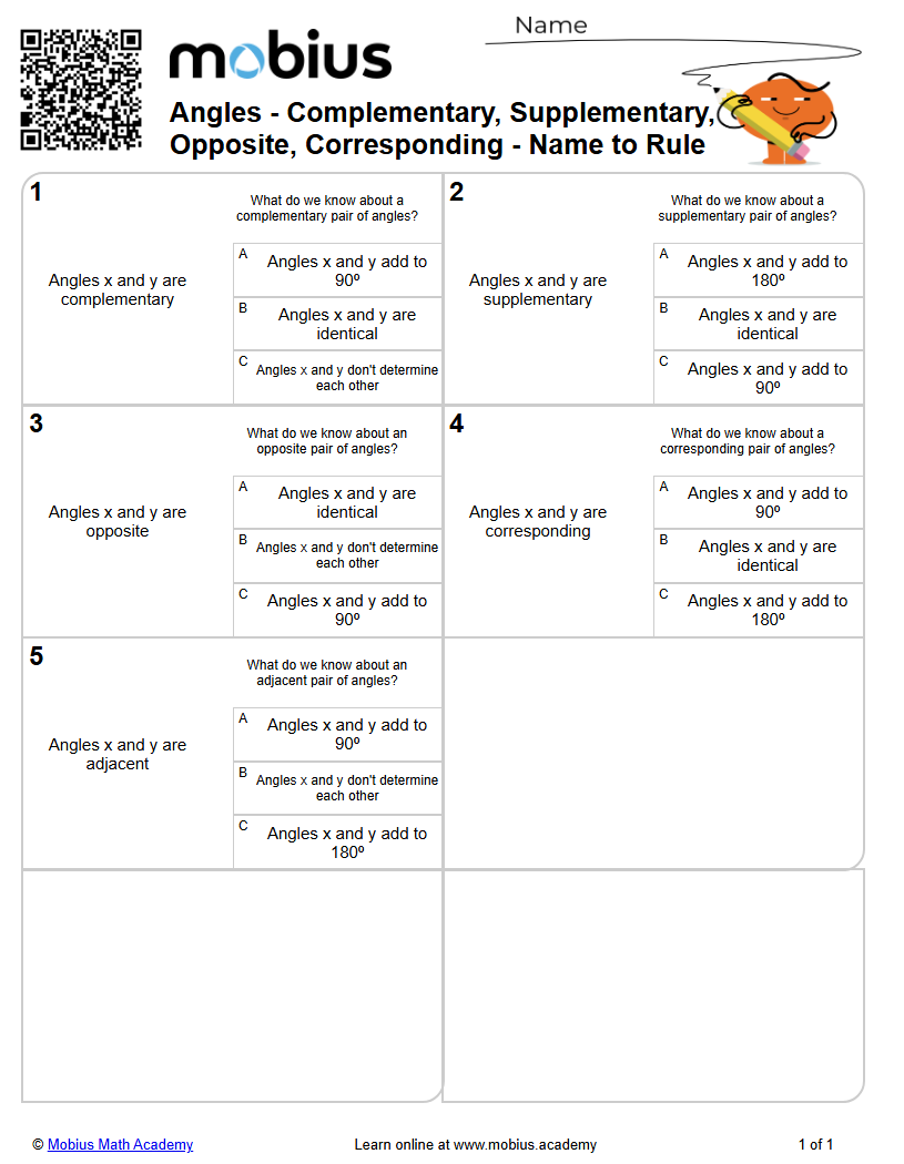 Angles - Complementary, Supplementary, Opposite, Corresponding - Name ...