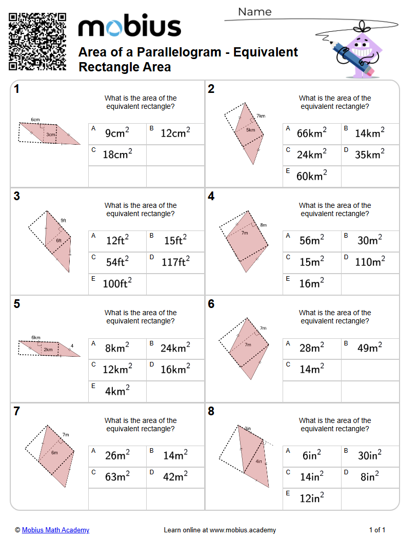 Area of a Parallelogram - Equivalent Rectangle Area | Level 1 | Grades ...