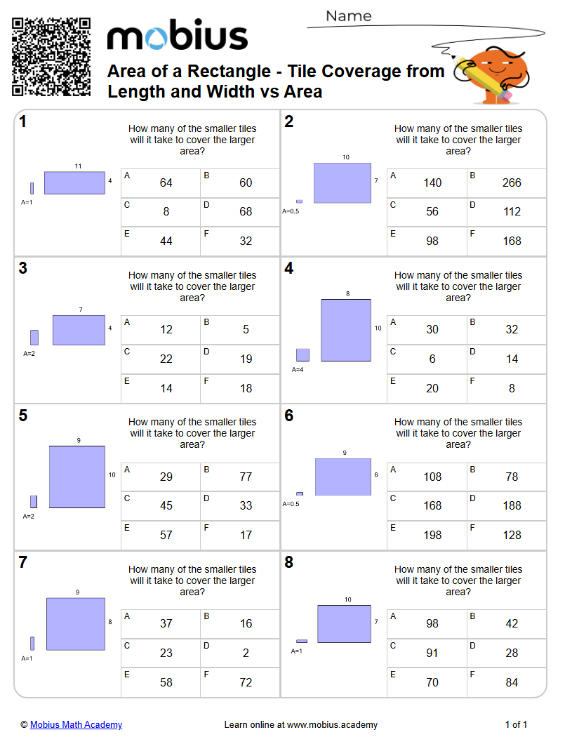 Area of a Rectangle - Tile Coverage from Length and Width vs Area ...