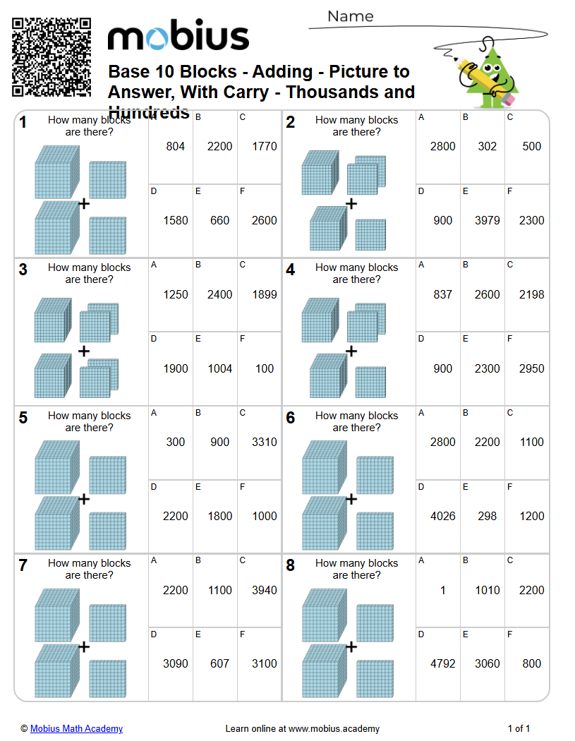 Adding - Picture to Answer, With Carry - Thousands and Hundreds (Level ...