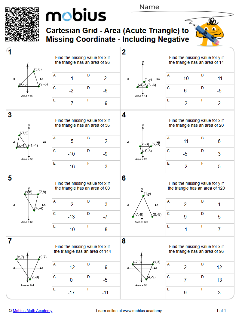 Area (Acute Triangle) to Missing Coordinate - Including Negative (Level ...