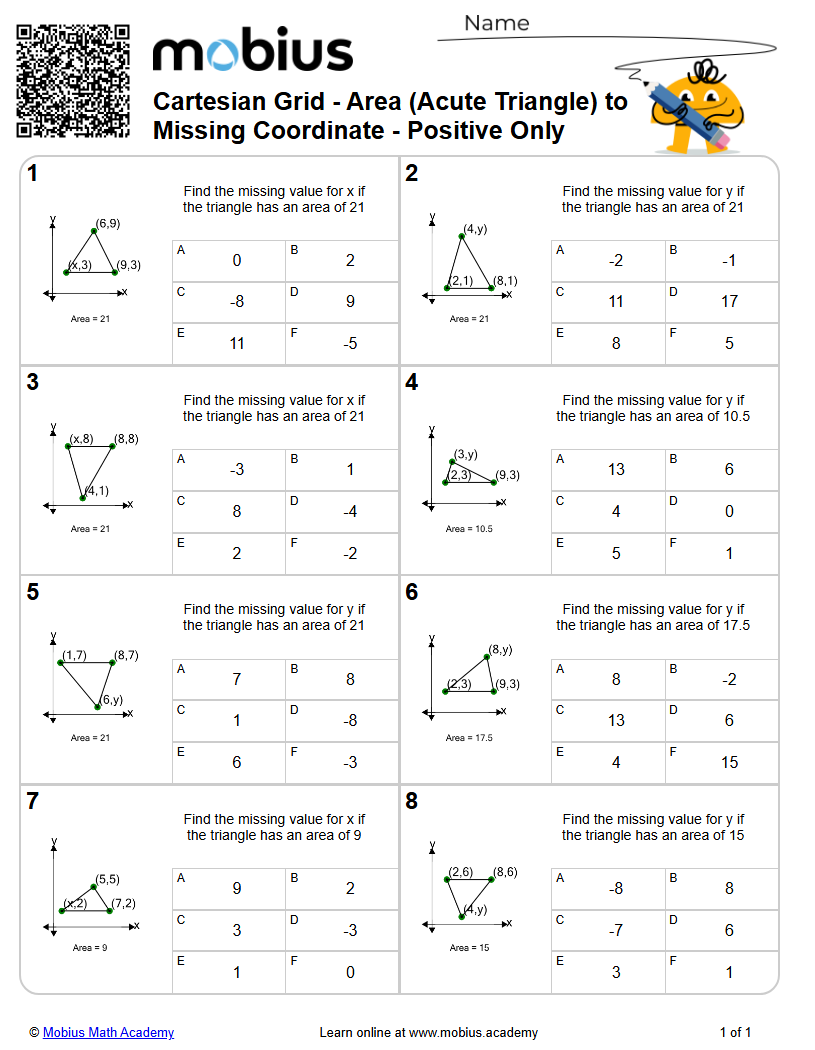 Cartesian Grid | Area (Acute Triangle) to Missing Coordinate - Positive ...