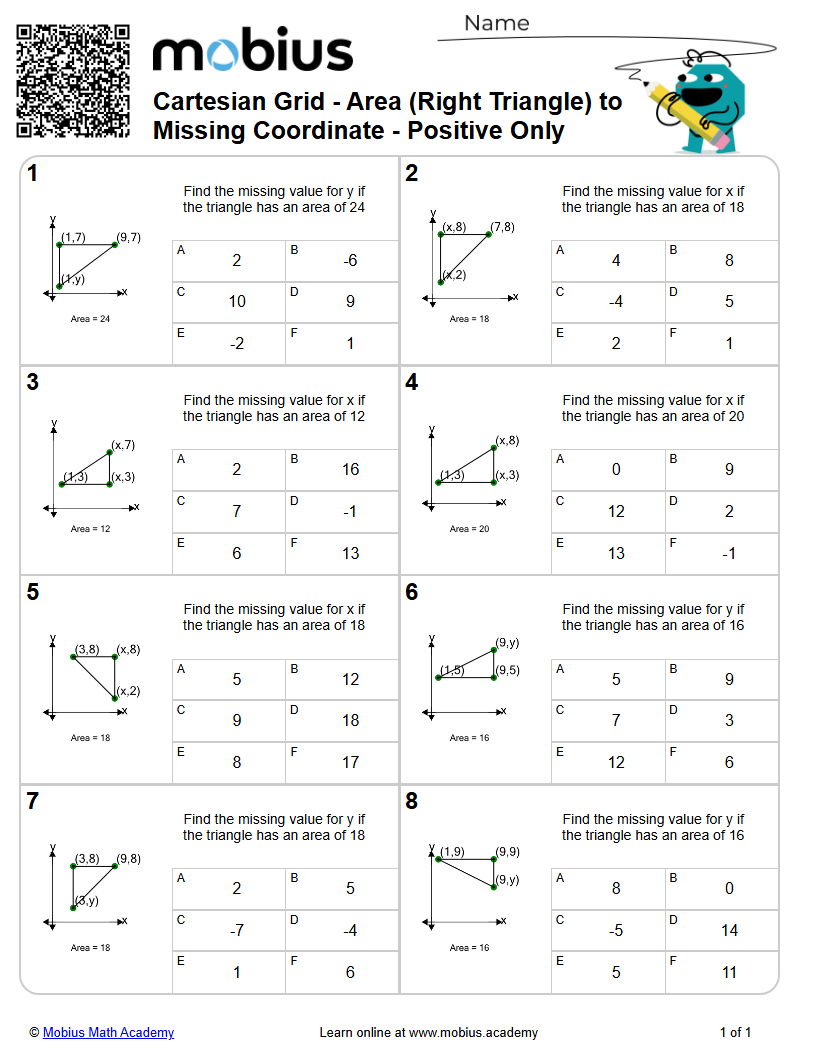 Cartesian Grid | Area (Right Triangle) to Missing Coordinate - Positive ...