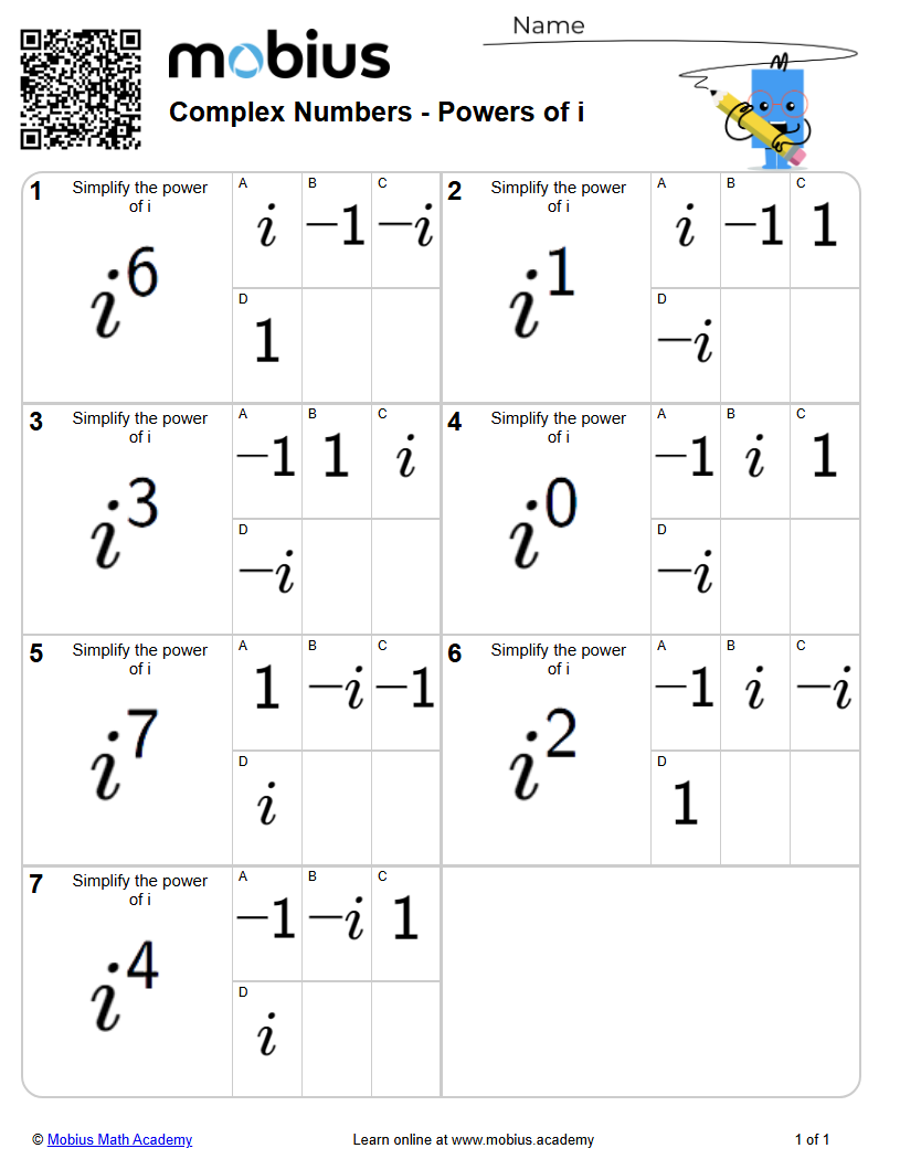 Complex Numbers - Powers of i (Level 1) - Mobius Math Academy