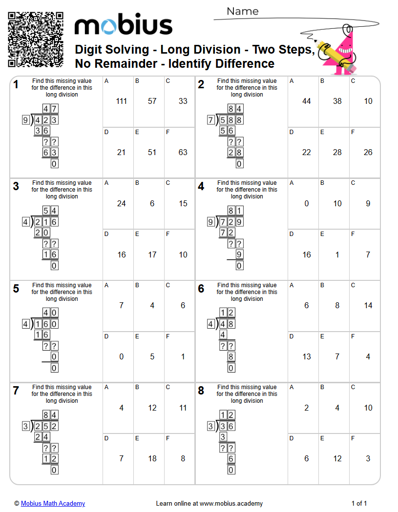 Digit Solving - Long Division - Two Steps, No Remainder - Identify ...