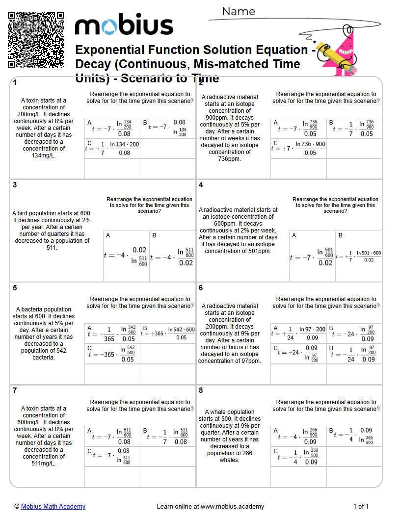Exponential Function Solution Equation - Decay (Continuous, Mis-matched ...