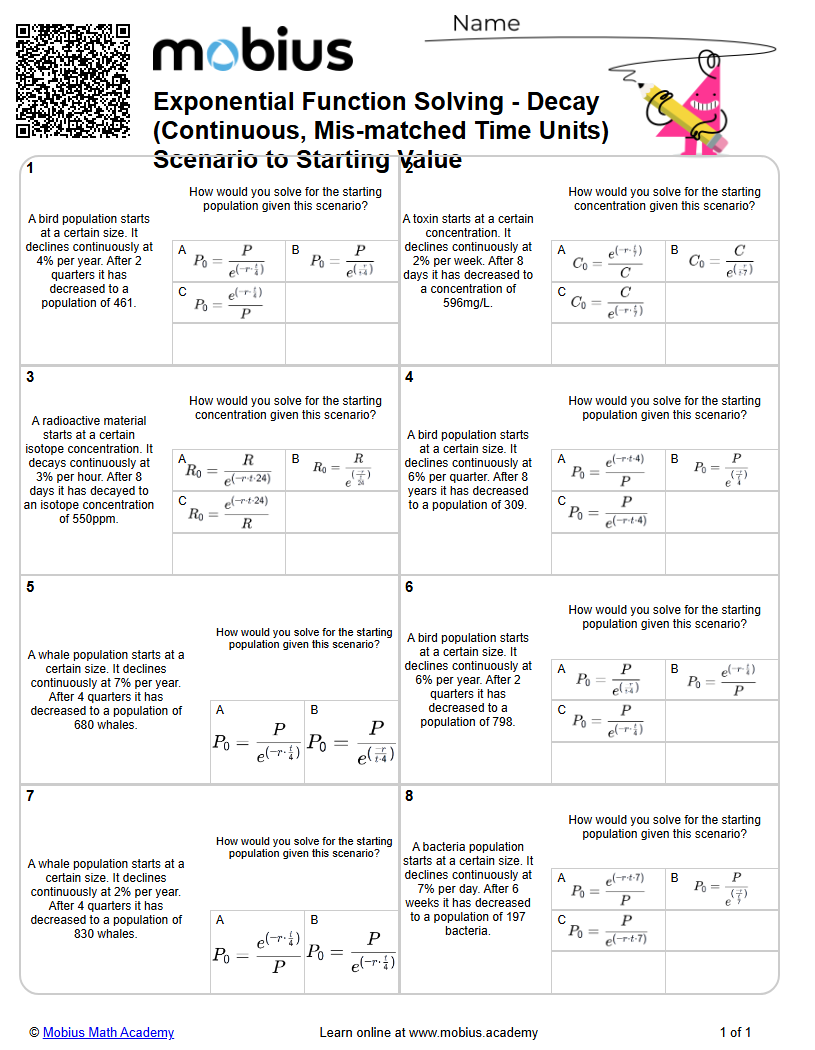 Level 1 | Exponents | Grade 12 Math Worksheets - Mobius Math Academy