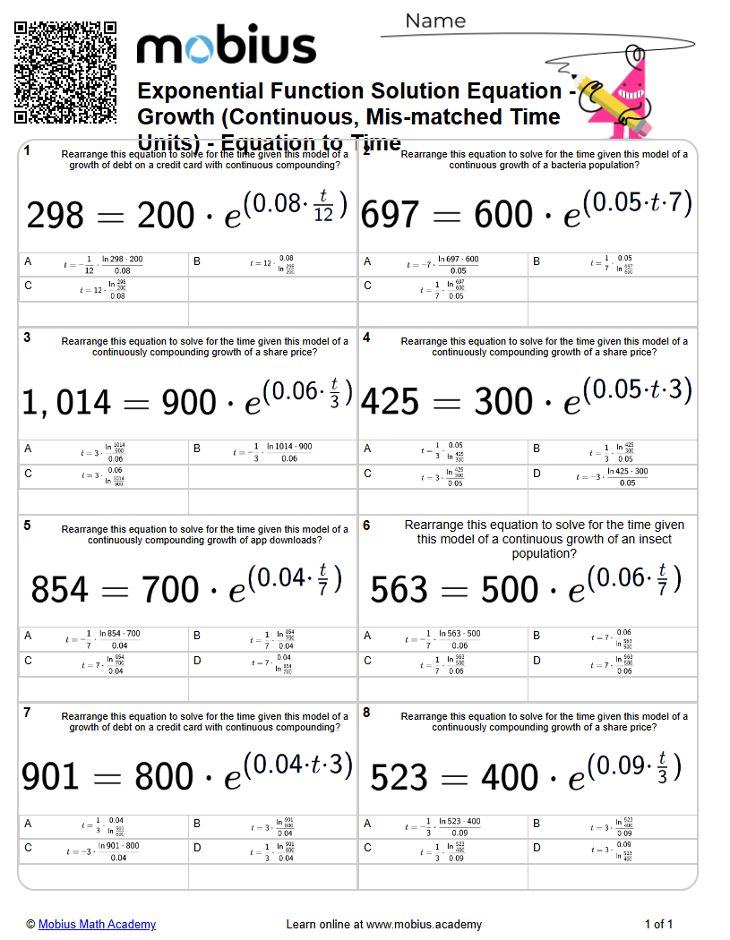 Exponential Function Solution Equation - Growth (Continuous, Mis ...