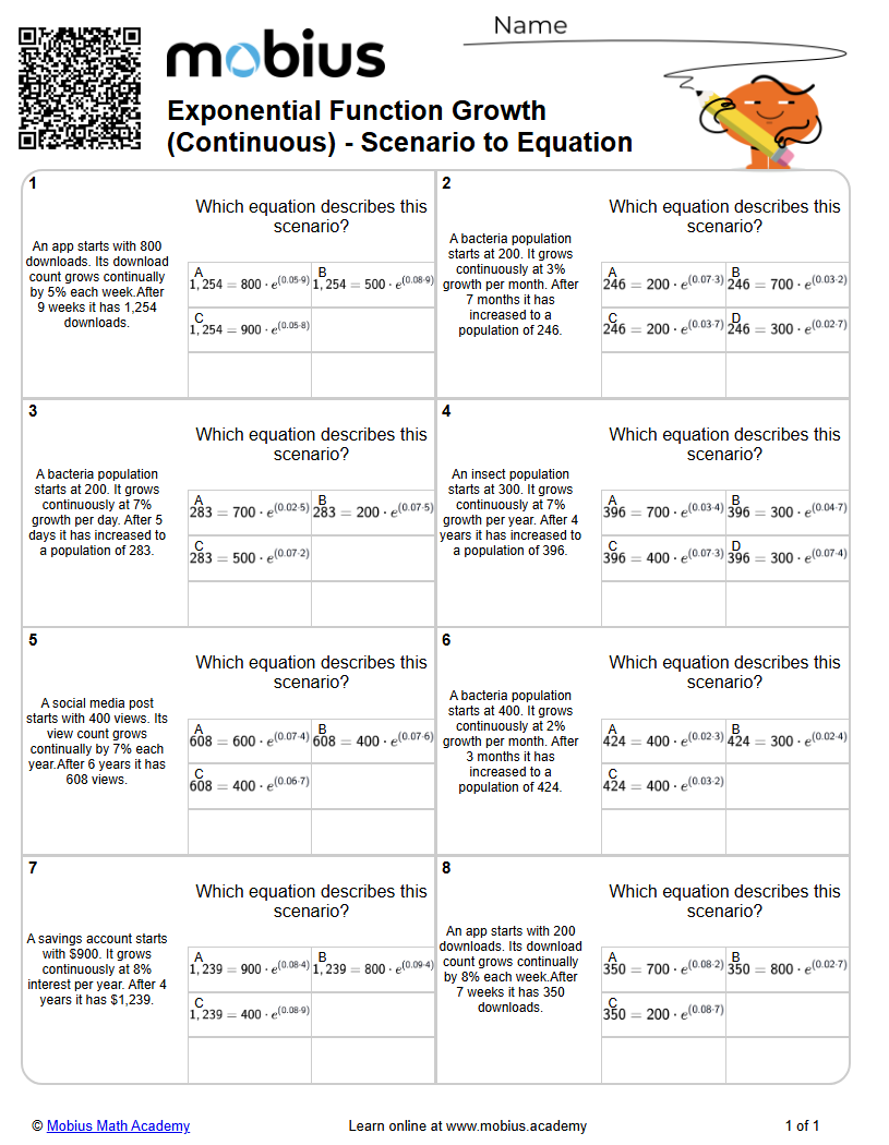 Level 1 | Exponents | Grades 10-11 Math Worksheets - Mobius Math Academy