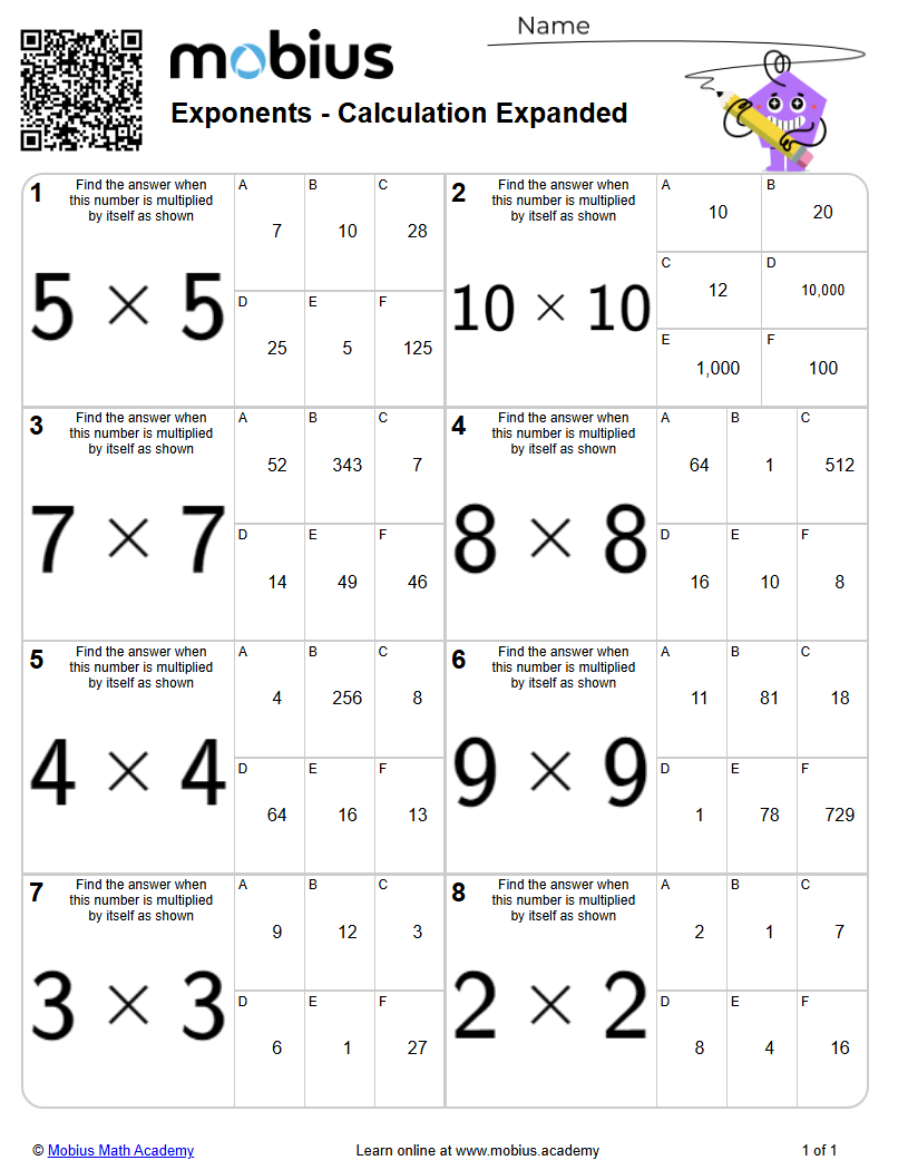 Calculation Expanded (Level 1) | Exponents | Grades 5-6 Math Worksheets ...