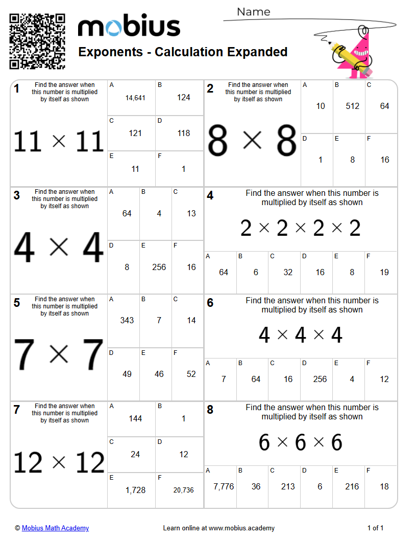 Exponents - Calculation Expanded (Level 2) - Mobius Math Academy