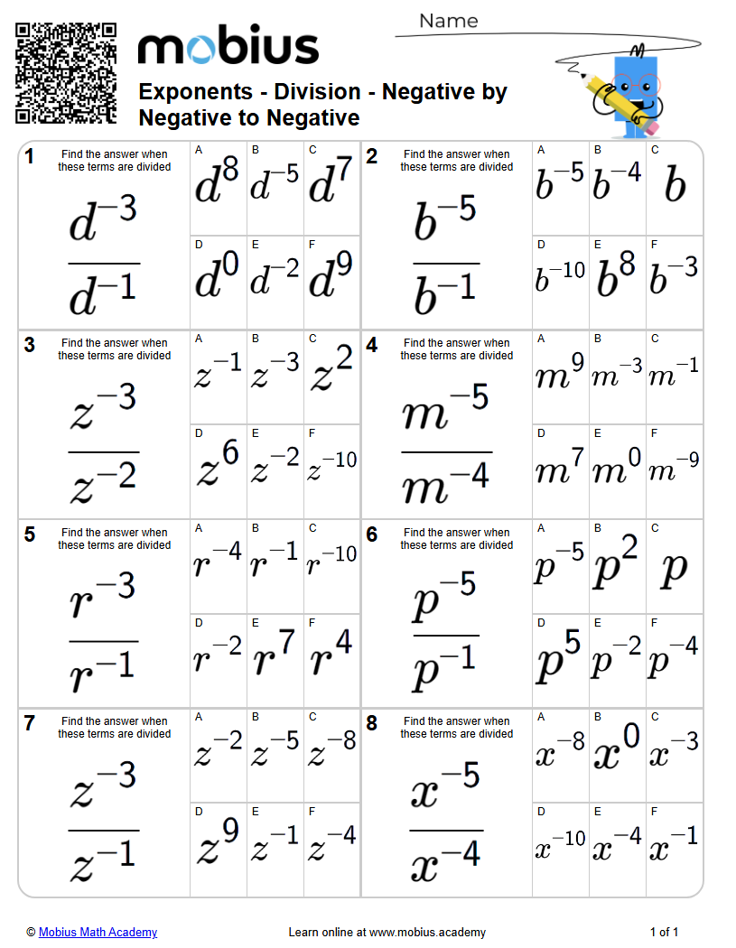Division - Negative by Negative to Negative (Level 1) | Exponents ...