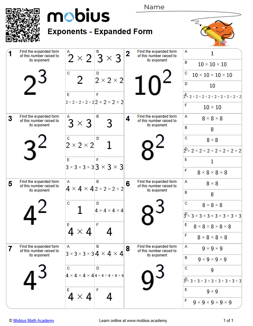 Exponents - Expanded Form (Level 1) - Mobius Math Academy