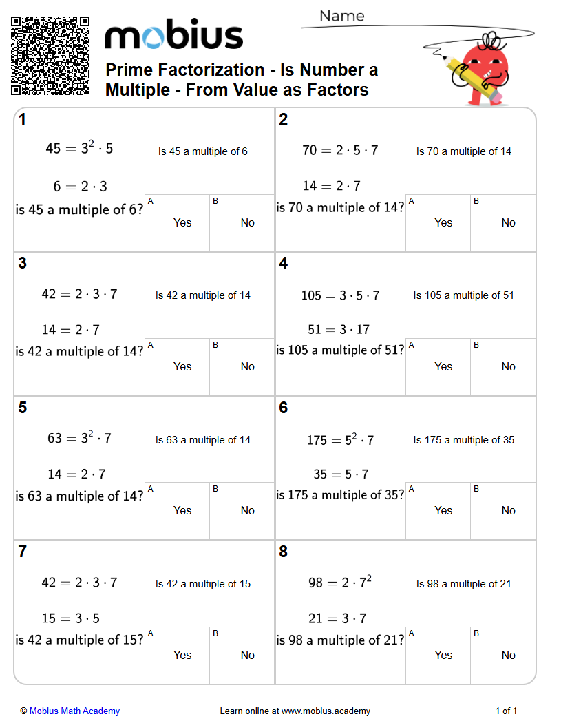 Is Number a Multiple - From Value as Factors (Level 1) | Factors/Primes ...