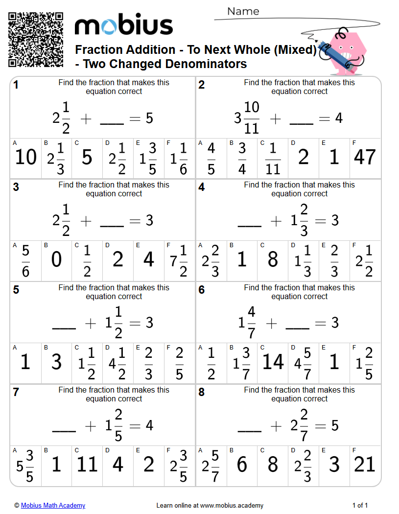 Level 2 | Fractions/Decimals | Grade 10 Math Worksheets - Mobius Math ...