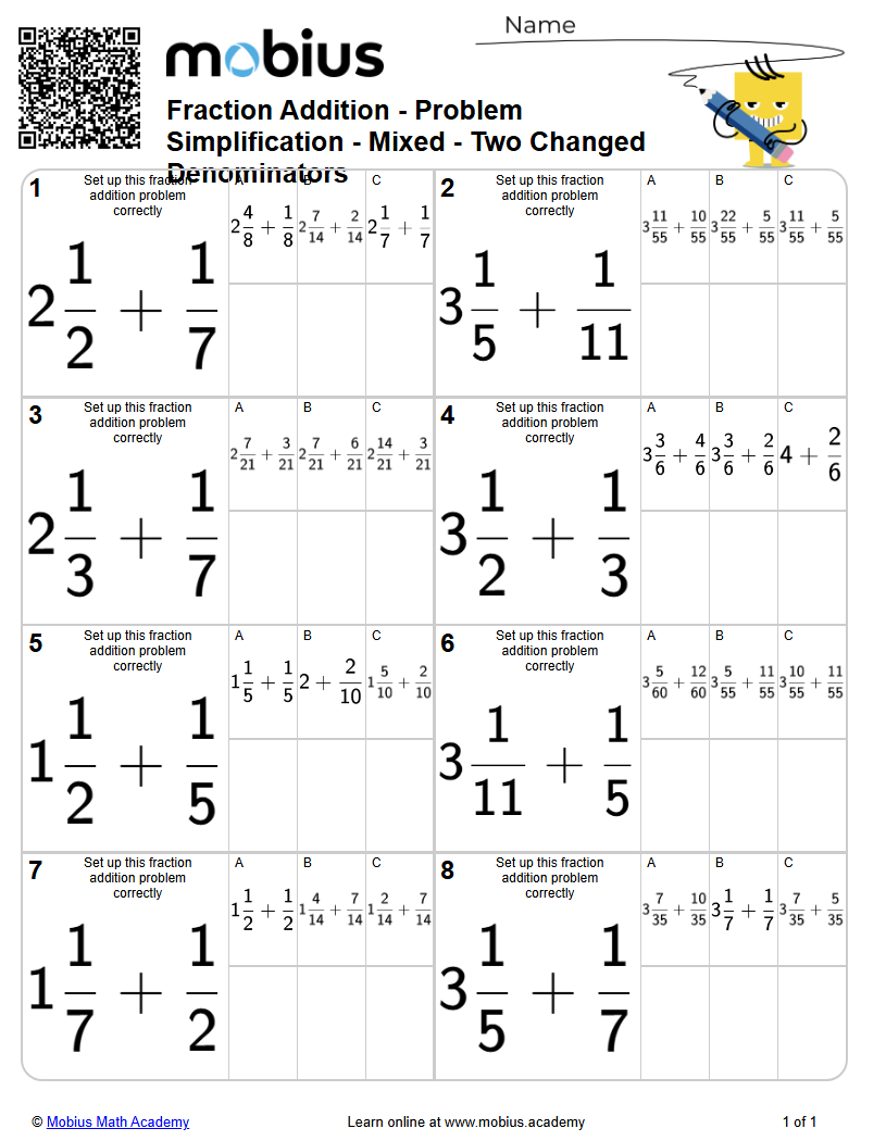 Level 1 | Fractions/Decimals | Grades 6-11 Math Worksheets - Mobius ...