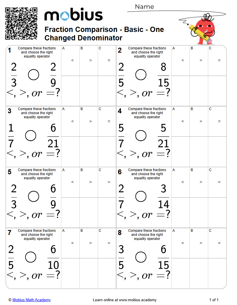 Fraction Comparison - Basic - One Changed Denominator | Level 3 ...