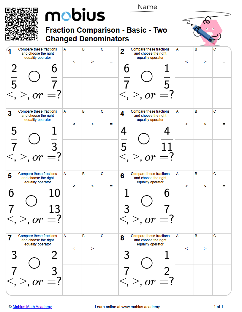 Fraction Comparison - Basic - Two Changed Denominators | Level 2 ...