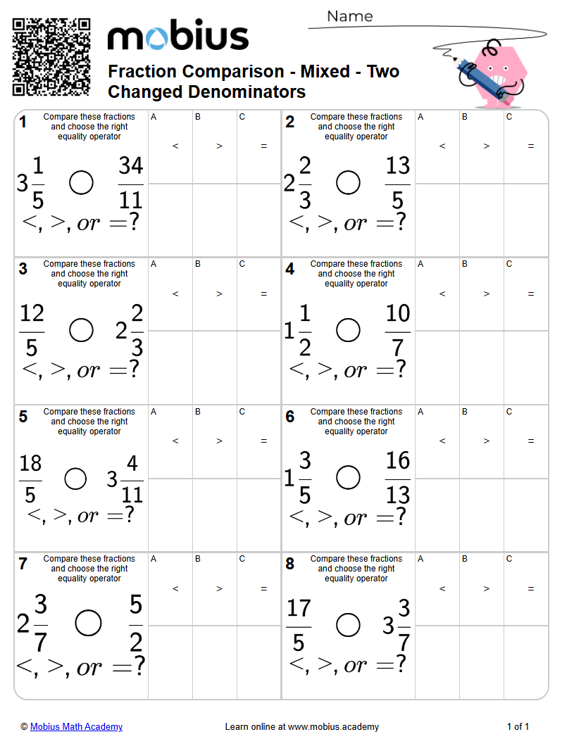 Fraction Comparison - Mixed - Two Changed Denominators | Level 2 ...
