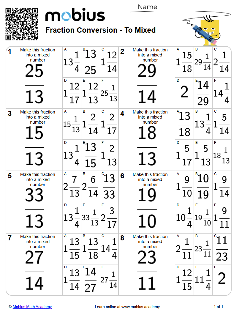 Level 3 | Fractions/Decimals | Grades 5-11 Math Worksheets - Mobius ...