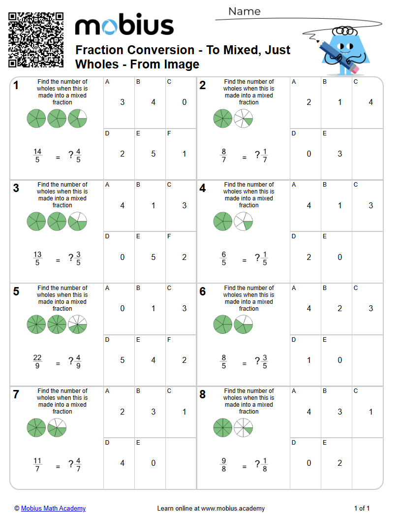 Level 1 | Fractions/Decimals | Grade 5 Math Worksheets - Mobius Math ...