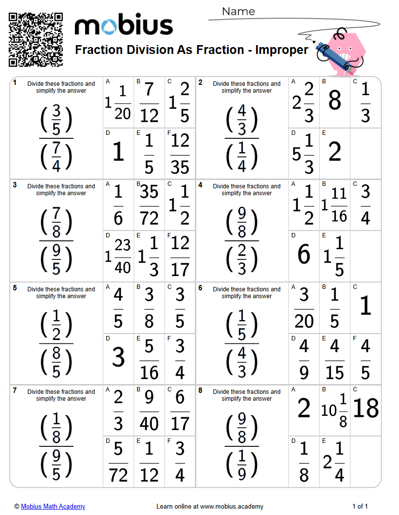 Level 1 | Fractions/Decimals | Grade 11 Math Worksheets - Mobius Math