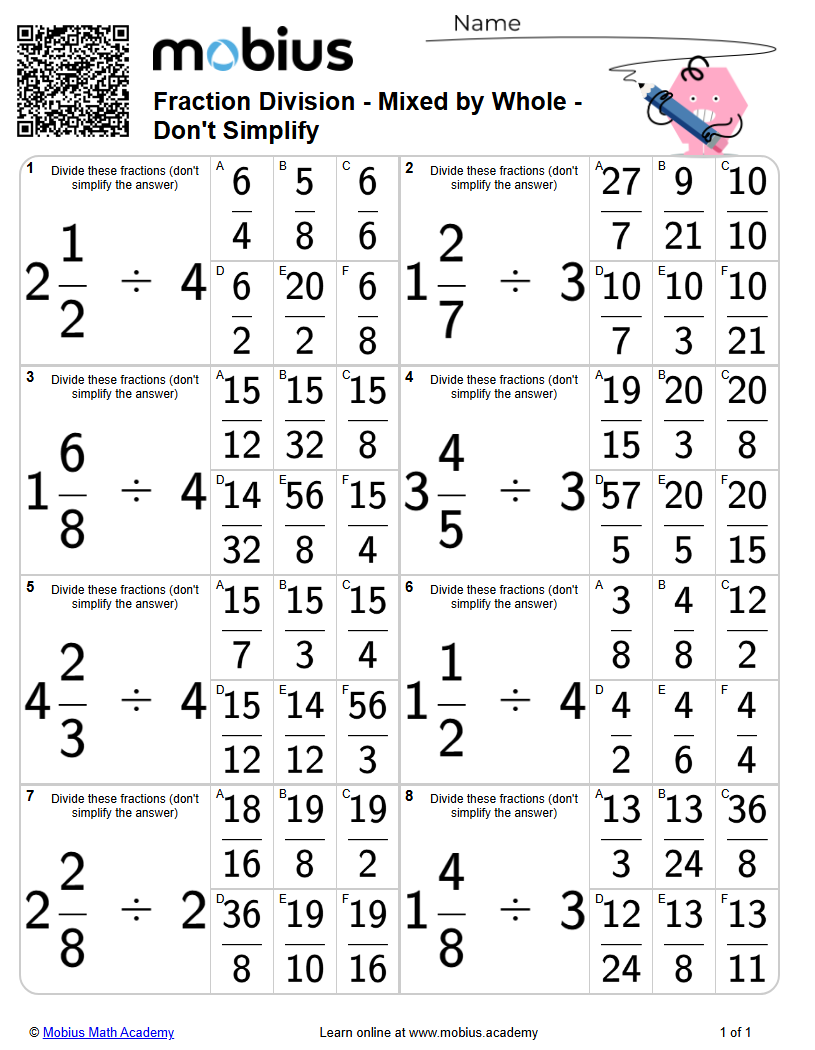 Fraction Division - Mixed by Whole - Don't Simplify | Level 2 | Grades ...
