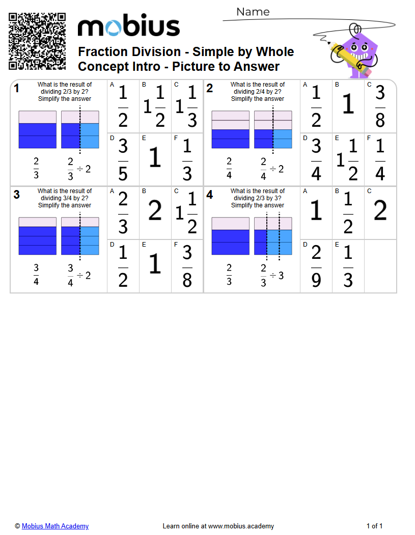 Fraction Division - Simple by Whole Concept Intro - Picture to Answer ...