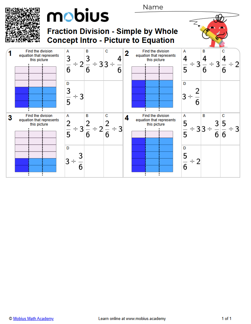 Fraction Division - Simple by Whole Concept Intro - Picture to Equation ...