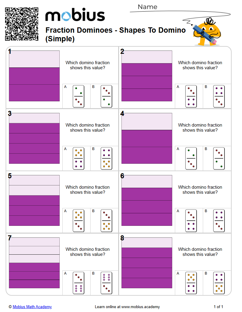 Fraction Dominoes - Shapes To Domino (Simple) | Level 1 | Grades 2-3 ...