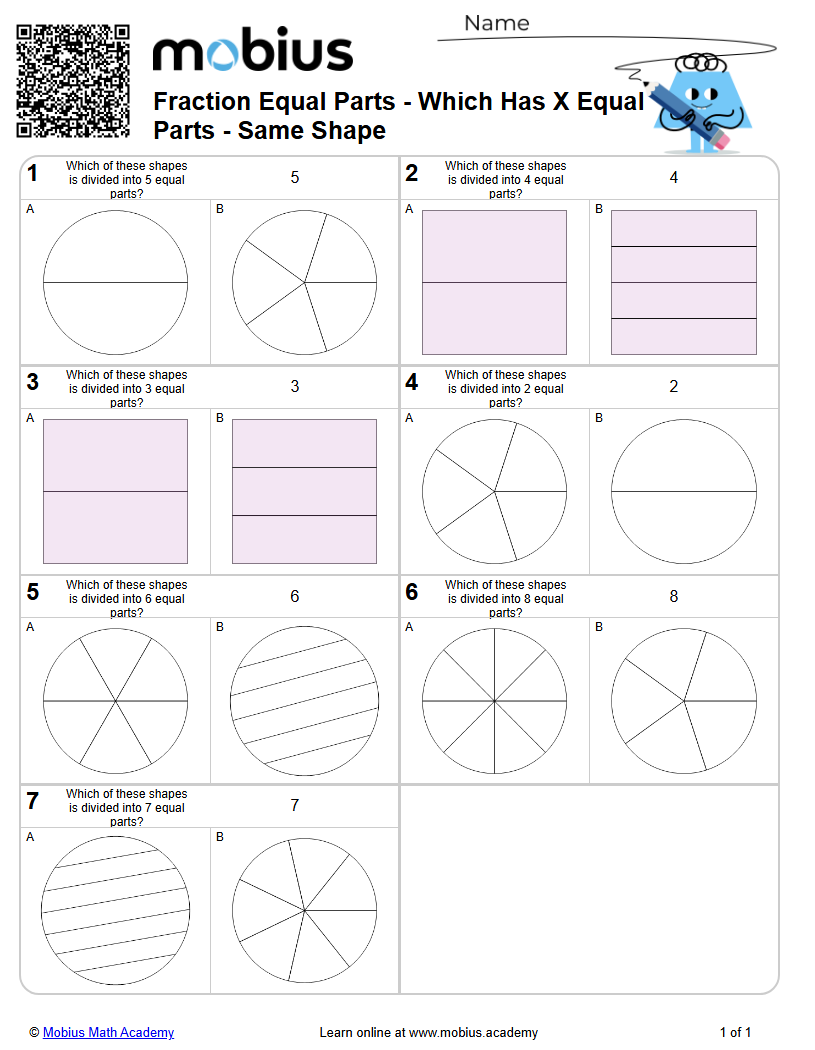 Fraction Equal Parts - Which Has X Equal Parts - Same Shape | Level 1 ...