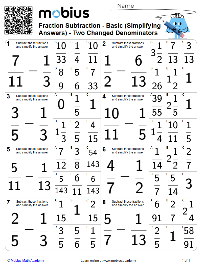Level 2 | Fractions/Decimals | Grade 6 Math Worksheets - Mobius Math ...