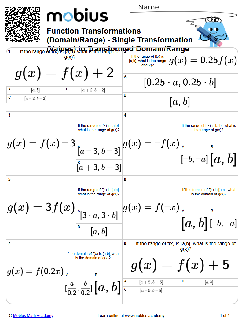 Function Transformations (Domain/Range) - Single Transformation (Values ...