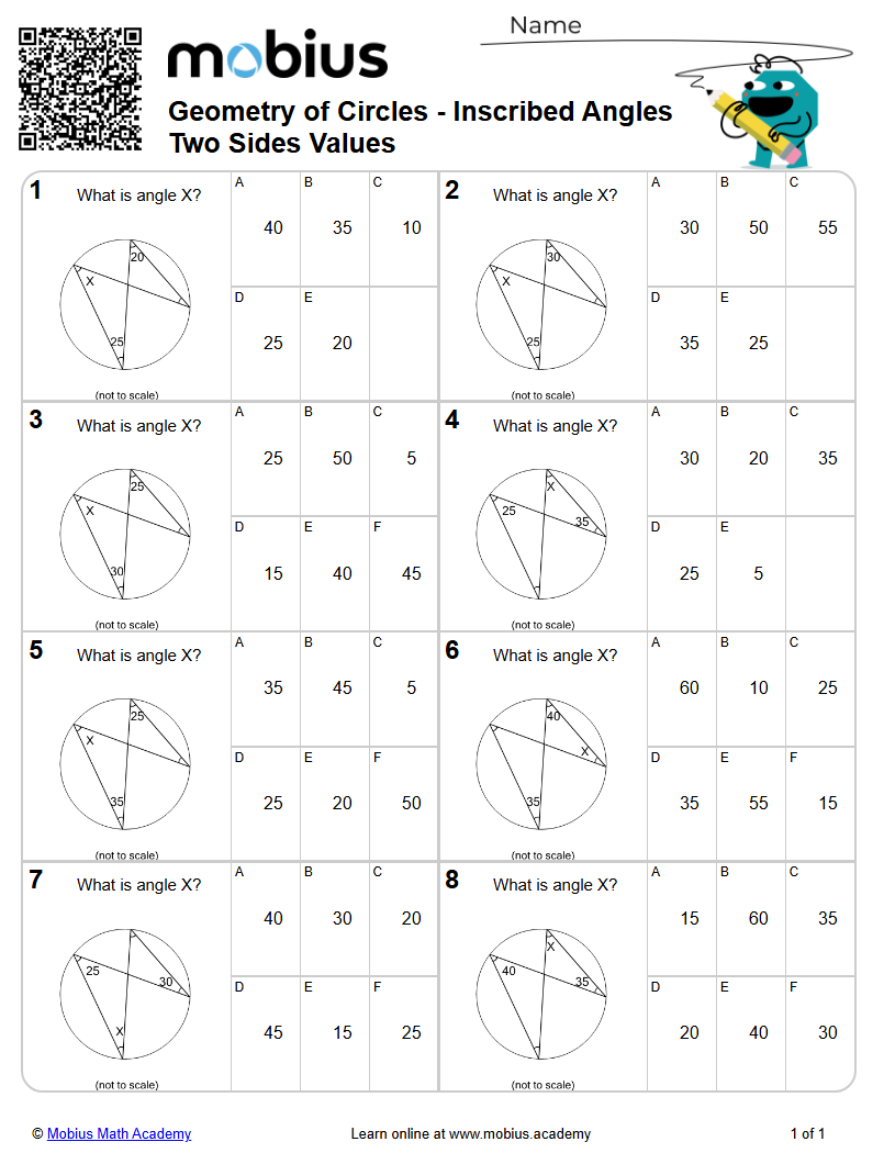 Geometry of Circles - Inscribed Angles Two Sides Values (Level 1 ...