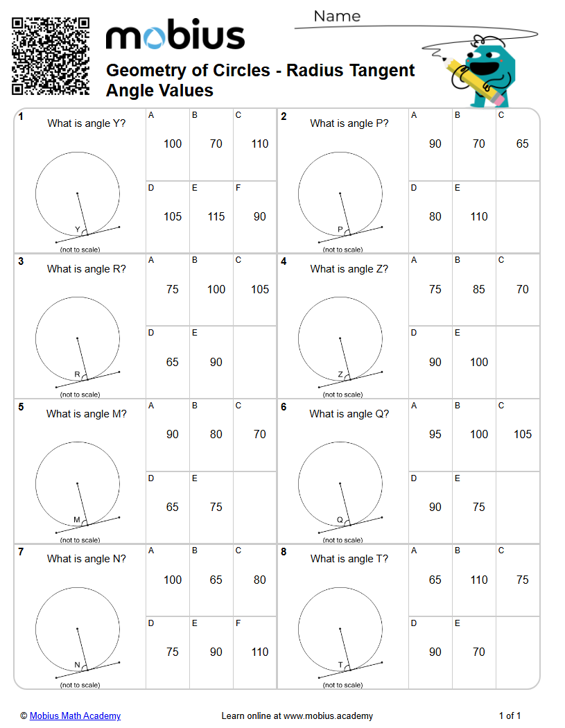 Geometry of Circles - Radius Tangent Angle Values (Level 1) - Mobius ...