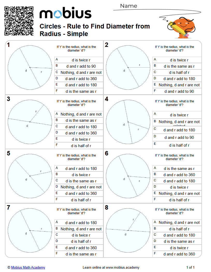 Circles - Rule to Find Diameter from Radius - Simple (Level 1) - Mobius ...