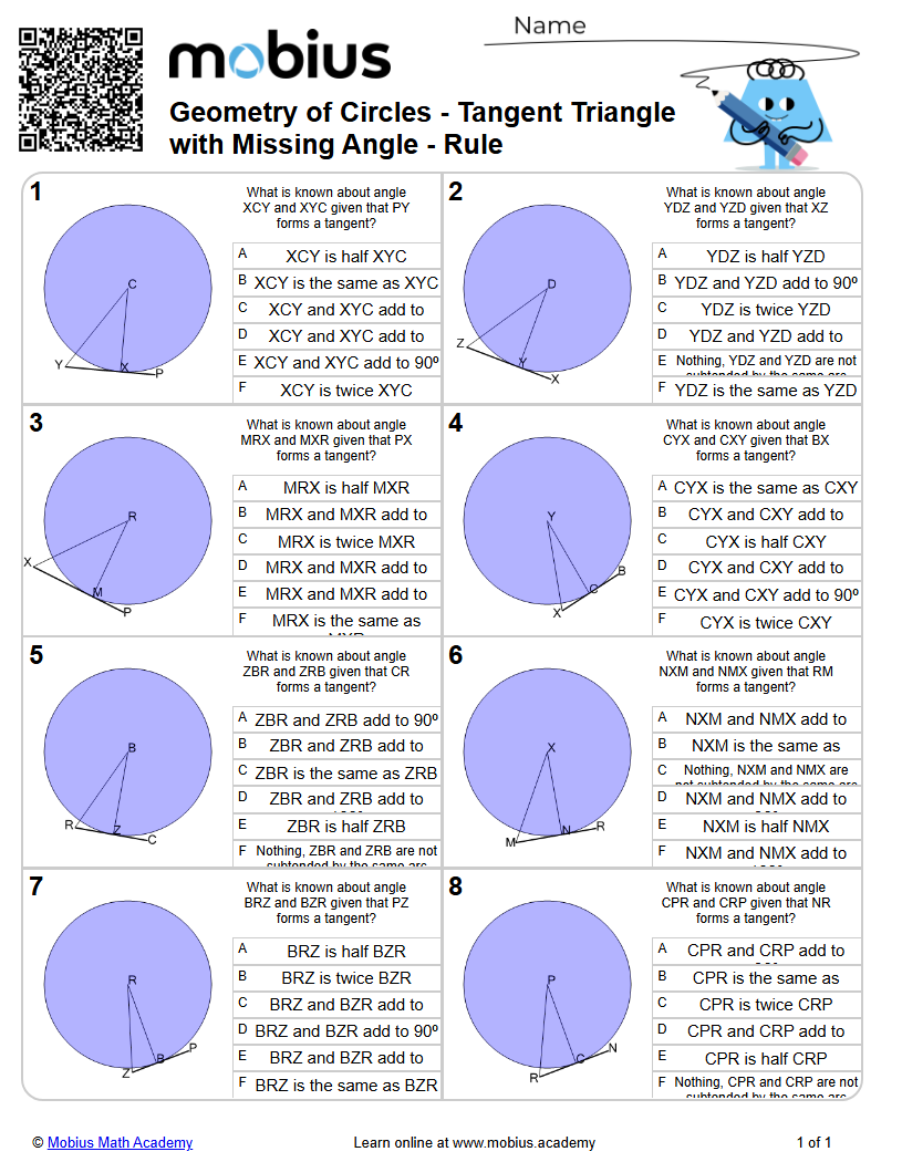 Geometry of Circles - Tangent Triangle with Missing Angle - Rule (Level
