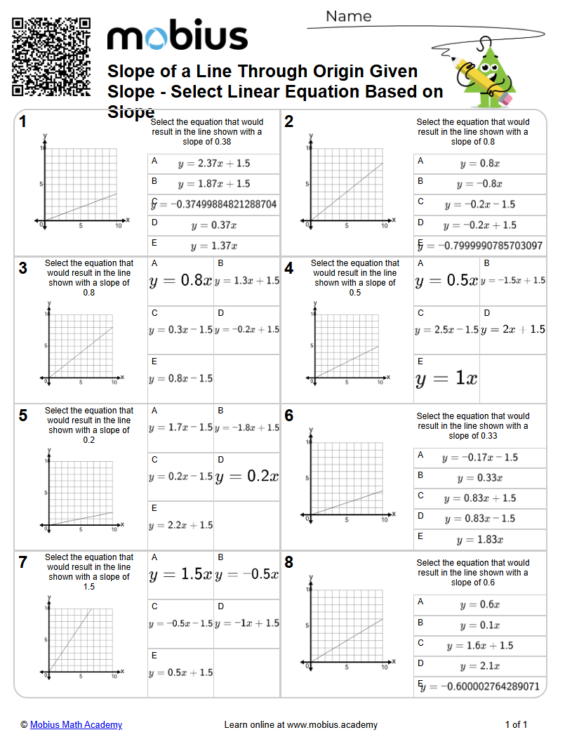 Slope of a Line Through Origin Given Slope - Select Linear Equation ...