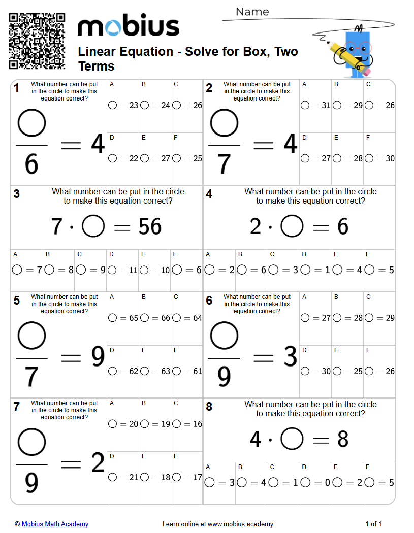 Linear Equation | Solve for Box, Two Terms (Level 2) | Grades 6-7 Math ...