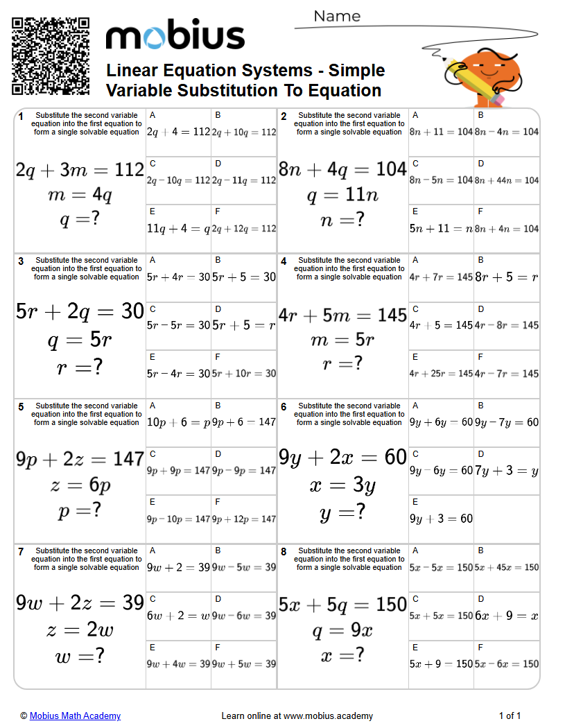 Level 2 | Algebra | Grade 9 Math Worksheets - Mobius Math Academy